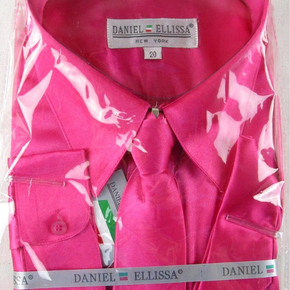 NWT Daniel Ellissa Boy's 3 Pc Metallic Fuchsia Dress Shirt Set, 20